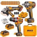 Ingco - Cordless Grinder Impact Drill & Wrench With 4A Batteries & Charger