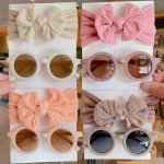 2 4PCS Set Children's Cute Glasses Headband Set Bow Hairband Round Frame Glasses For Boys Girls Decors Photography Props Ideal C