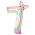 40-INCH Rainbow Number 7 Balloons & MINI Butterfly Balloon Butterfly Birthday Decorations For Girls 7TH Birthday Balloons Birthd