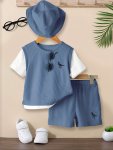 2PCS Waffle Pattern T-Shirt + Comfy Shorts Set For Boys Gift Summer Clothes