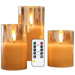 Goldair Gold Glass Flameless LED Pillar Candles Set Of 3 With Remote