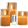Gold Glass Flameless LED Pillar Candles | Set Of 3 With Remote