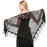 Monochrome Hollow Triangle Scarf Elegant Sunscreen Embroidery Embroidered Tassel Shawl Fashionable Versatile Shawl Solid Color L