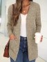 Women's Plus Size Casual Long Sleeve Open Front Knit Cardigan With Pockets - Polyester & Spandex Blend Notched Collar Slight Stretch Solid Color For Fall/winter