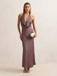 Becca Cowl Halter Satin Dress - 20 Moonlight