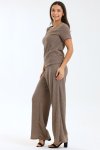 Spanish Textured 2 Piece Wide Leg Short Sleeve Summer Slack Suit
