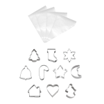 Christmas Cookie Cutters With 100 Piping Bags - Set Of 16