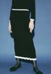 Frill-trimmed Rib-knit Pencil Skirt - Black