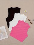 3 Pack Solid Mock Neck Tank Top Casual Sleeveless Summer Top Women's Clothing
