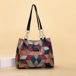 Shoulder Bag With Geometric Pattern Women's Versatile Simple Stitching Large Capacity Tote Bag Casual Lightweight Handbag