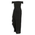 Black Off Shoulder Pleat Maxi Dress