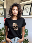 Floral Skull Fitted Tee - Black - Medium