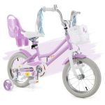 Honey Joy Kids Bike 12 14 16 18 Inch Girls Bike W training Wheels Doll Seat Streamers Handbrake & Coaster Brake Fully Enclosed C