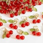 Sofiso 30 Pcs Red Cherry Charms MINI Cute Glass Fruit Beads Charm Acrylic Beaded Charms With Loop For Earrings Bracelets Necklac