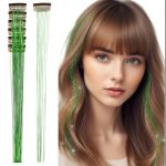 6 Pieces Green Glitter Hair Tinsel Clip In Extensions 20.5 Inch Shimmer Fairy Hair Accessories Green