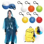 1PC Portable Raincoat Poncho Keychain Plastic Ball Shell Easy Rotary Opening Waterproof Emergency Rain Gear For Outdoor Activiti