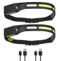 2 Pack LED Rechargeable Head Lamp With 8 Headlamp Clips