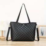 Pu Leather Quilted Tote Bag For Women With Adjustable Shoulder Strap - Large Capacity Fashionable Shoulder & Messenger Handbag E