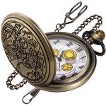 Realpoo Vintage Quartz Pocket Watch For Men Bronze Case White Roman Digital Dial Quartz Pocket Watches For Men With Chain