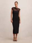 Eadie Sheer Cap Sleeve Midi Dress - 16 Black