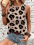 Leopard Print Crew Neck Tank Top Casual Sleeveless Tank Top For Summer Women's Clothing