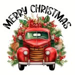1PC Christmas Red Truck Vinyl Iron-on Transfer Sticker For T-shirts Bags Caps & Clothing Decoration Festive Atmosphere Christmas