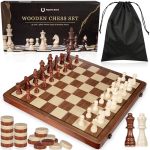 2 In 1 Wooden Chess And Checkers Set - Folding Magnetic Chess Board With Storage Slots Chess Pieces Portable Travel Chess Set Fo