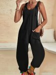 Elegant Solid Color Sleeveless Jumpsuit With Pockets - Casual Fashion Overalls For Women Machine Washable