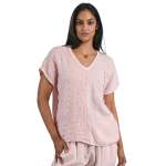 Cornelli Embroidered Glitter Trim Linen Top - Light Pink L xl