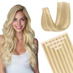 Doores Tape In Hair Extensions Human Hair 10PCS 20G 12 Inch Drity Blonde Highlight Golden Blonde Human Hair Extensions Natural H