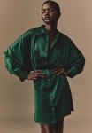 Satin Shirt Dress - Green