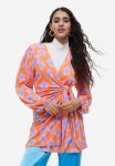 Balloon-sleeved Wrap Dress - Orange floral