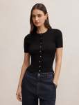 Sophie Button Through Rib T-Shirt - L Black