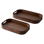2PCS Walnut Brown Rounded Serving Trays With Handles