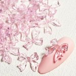 30PCS Pink Candy Ribbon Bows 3D Nails Charms Clear Jelly Rhinestones Nail Accessories Summer Diy Nails Art Decoration