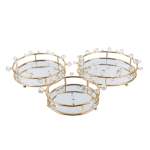 3 Piece Mirror Tray Set Gold