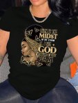 Woman & Letter Print T-Shirt Casual Crew Neck Short Sleeve T-Shirt For Spring & Summer Women's Clothing