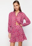 Geometric Pattern Ruffle Skirt Suit - Fuchsia