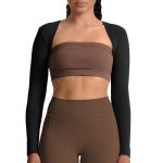Aoxjox Women's Long Sleeve Open Front Lexi Lined Bolero Shrug Crop Top Cardigan Black Small