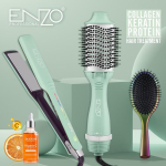 Enzo EN-511 Professional 3-in-1 Hair Styling Tool: Straightener Oval Ionic Hot Air Comb And Massage Comb. - Blue