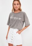Printed Boyfriend Knitted T-shirt- Grey