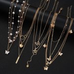 11PCS SET Faux Pearl And Rhinestone Star Butterfly Heart Necklace Set For Women Fashion Stacking Jewelry Simple And Vacation Sty