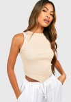 Thick Binding V Hem Rib Vest - Stone