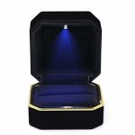Gbyan Ring Box With LED Light Jewelry Display Gift Box For Proposal Engagement Wedding Black