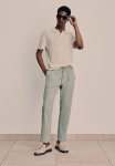 Regular Fit Linen-blend Trousers - Sage Green