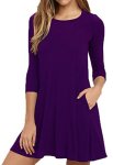 Viishow Women's 3 4 Sleeve Loose Swing Tank Sundress Purple M