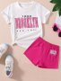 Girls' Trendy Alphabet Print T-Shirt + Matching Shorts Set Summer Outdoor