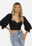 Woven Extreme Sleeve Top - Black