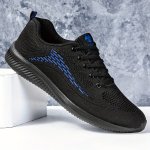 Plus Size Men's Trendy Solid Woven Knit Breathable Blade Type Sneakers Comfy Non Slip Lace Up Soft Sole Shoes For Men's Outdoor