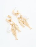 Goldair Gold Pearl Fish Charm Hoop Earrings
